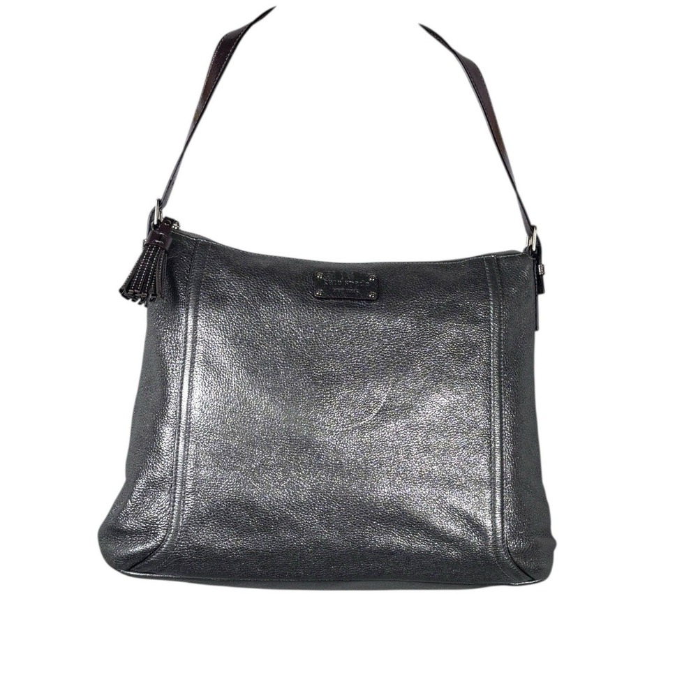 Kate Spade Large Silver Metallic Pebble Gray Hobo Bag Purse Soft‎ - Picture 10 of 10